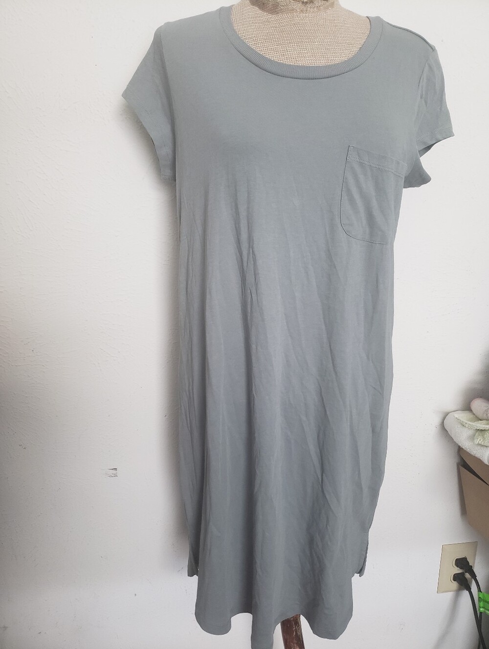 SKIN "CLARISSA" Sleep Pocket T-Shirt Pima Dress in Light Sage SZ 1
